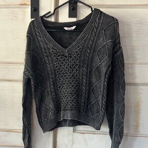 No Boundaries Charcoal V-Neck Cable Knit Sweater